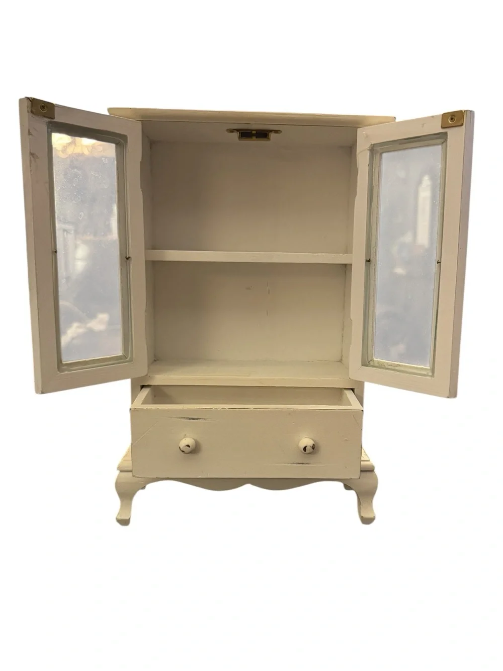 Cream Vintage-Style Display Cabinet Jewelry Box